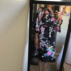 Black and Pink Floral Robe from Thailand